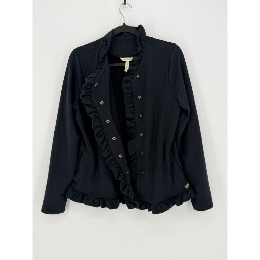Matilda Jane Black Ruffle Snap Front Jacket Cardigan Medium Cottagecore Boho - Picture 5 of 6
